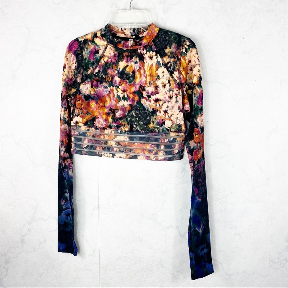 [Free People] Floral Mesh Paneled Crop Top - Picture 5 of 6